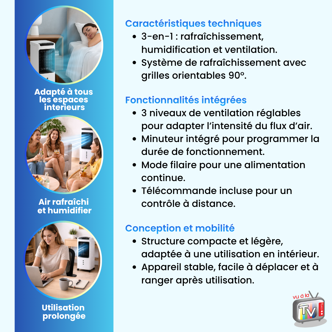 Refroidisseur d'air portable 3 en 1