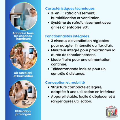 Refroidisseur d'air portable 3 en 1