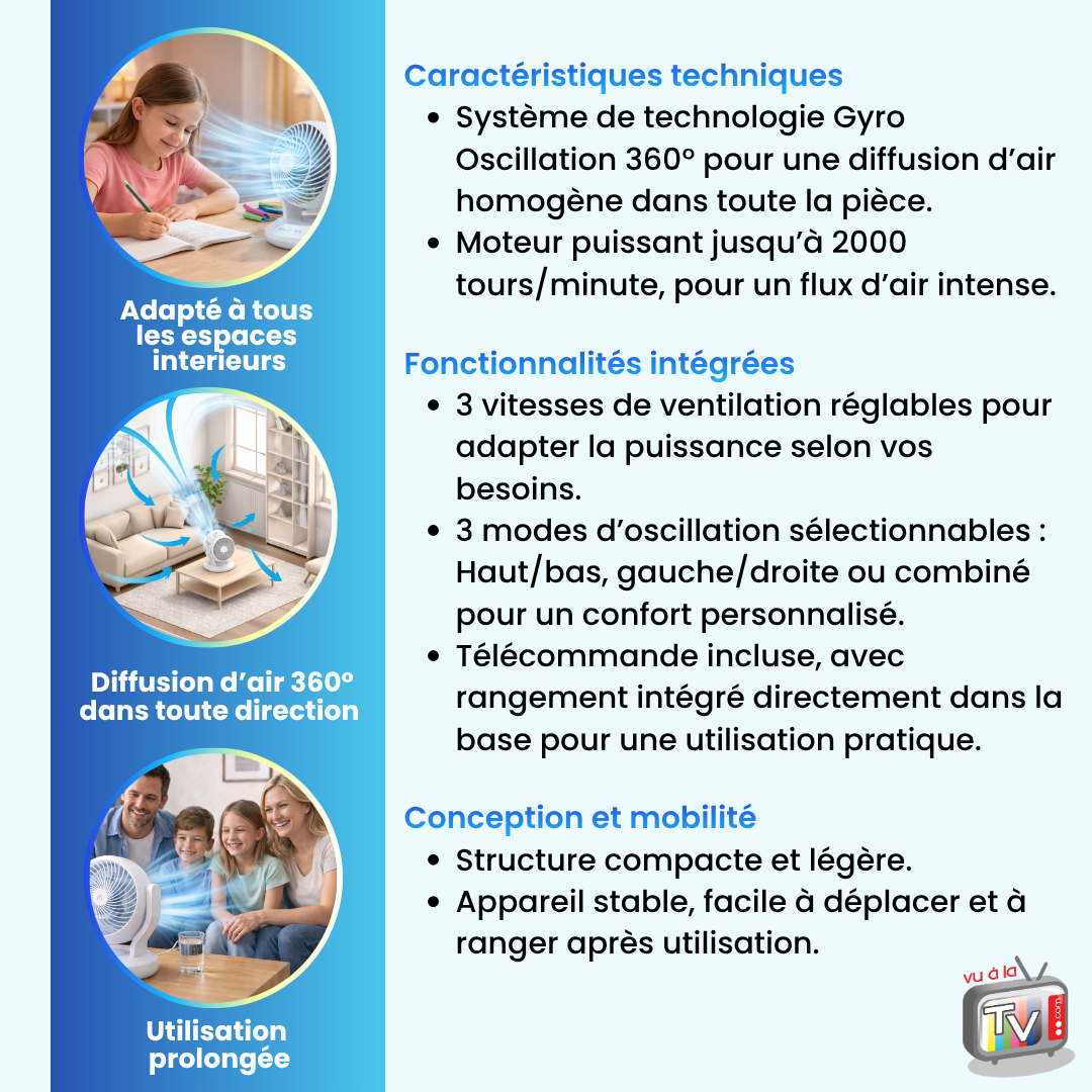 Ventilateur Portable Oscillant 360° Artic Air